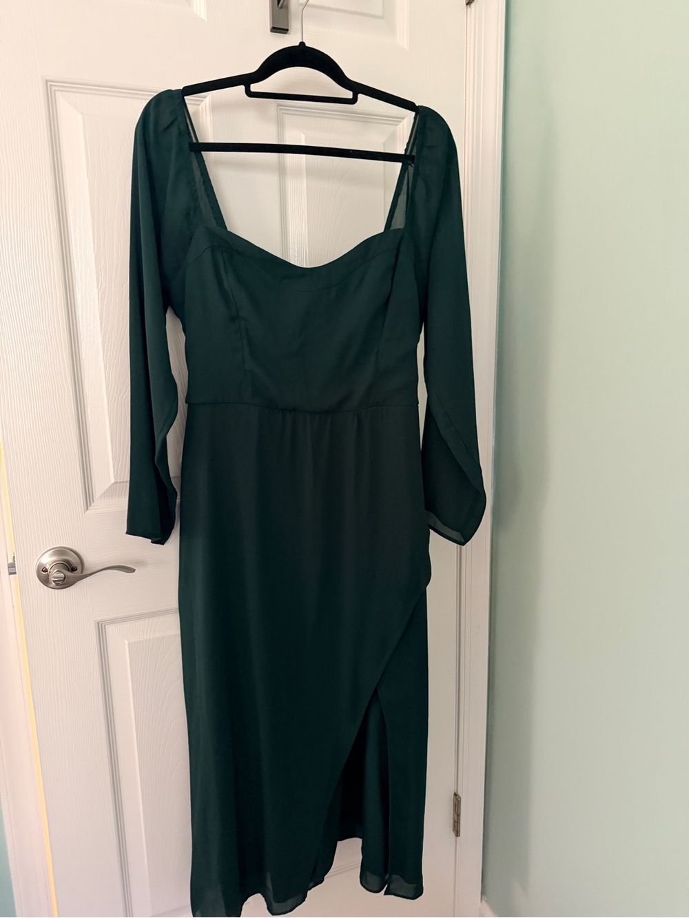 Abercrombie & Fitch Emerson Chiffon Forest Green Long Sleeve Midi Dress